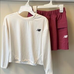 New Balance White Long Sleeve Top with Berry Pink Athletic Skort